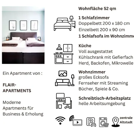 Flair-apartments 'apartment Naehe Schlosspark', 300 M Bahnhof, Innenstadt Stadtteil Schoetmar, Fuer Urlaub Oder Geschaeftsreise, Separater Eingang, 24 Std Check-in,wlan, Streaming-fernseher, Kueche, Regendusche, Doppelbett, 2 Schlafsofa バート・ザルツフレン